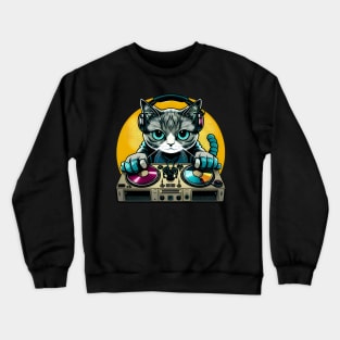 Cat DJ Shirt EDM Dance Gift - Cat DJ Club Crewneck Sweatshirt